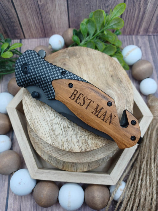 PREORDER - Best Man Wooden Engraved Utility Knife