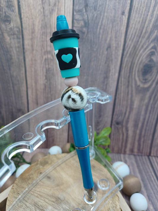 Blue & Cow Print Beaded Ink Pen
