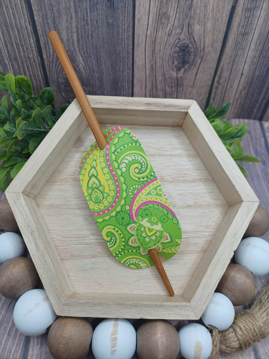 Green, White, & Pink Paisley Print Hair Accessory