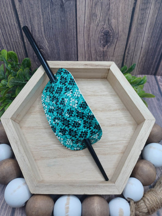 Teal, Black, & White Patterned Hair Accessory