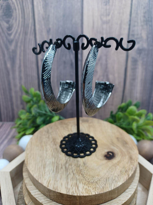 Textured & Hollowed Out Gunmetal Earrings