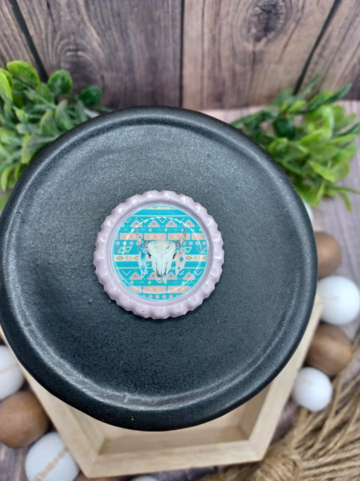 Bull Skull w/ Leopard & White Striped Pattern