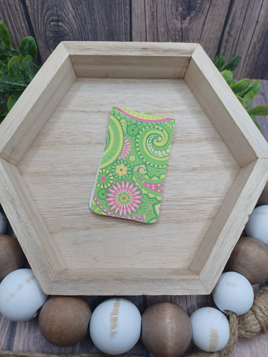 Light Green, Pink, & White Paisley Print Magnetic Bookmark