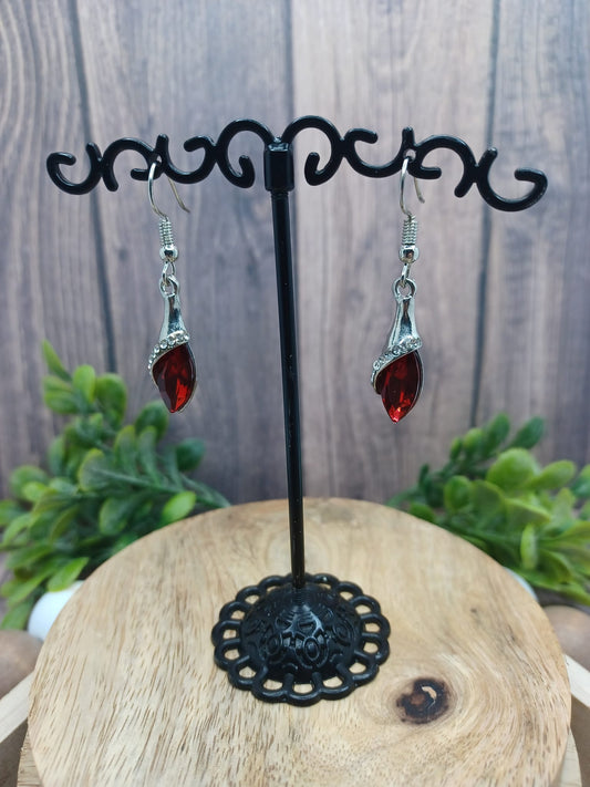 Red Dainty Rhinestone Drop Earrings