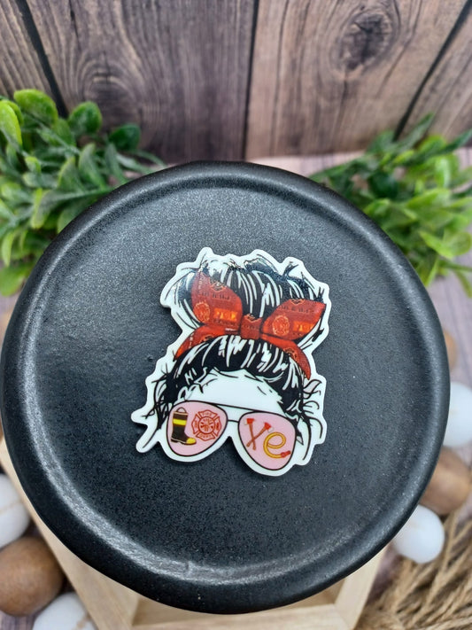 Firefighter Messy Bun Hair w/ Sunglasses Magnet
