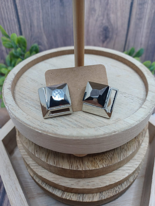 Square Gunmetal Rhinestone Earrings