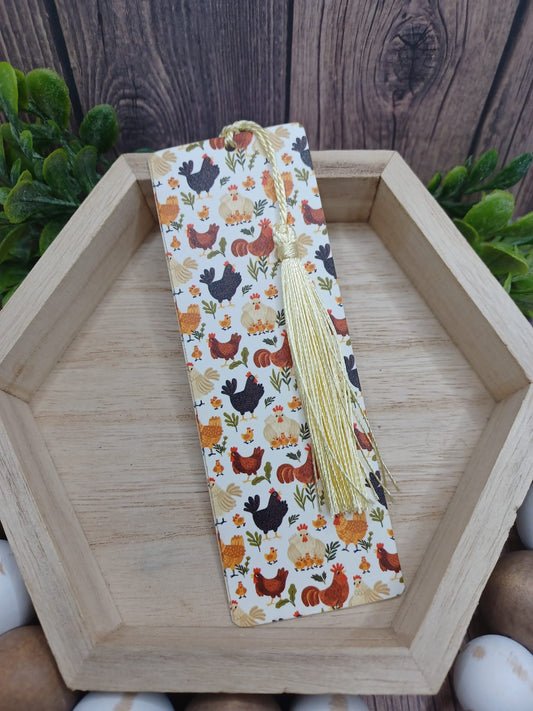 Chicken Patterned Bookmark w/ Creme Tassel