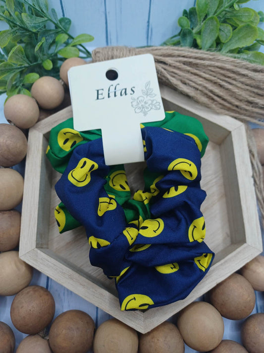 Green & Blue Happy Face Scrunchie Set