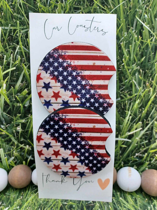 Red, White, & Blue Stars & Stripes Car Coaster Set