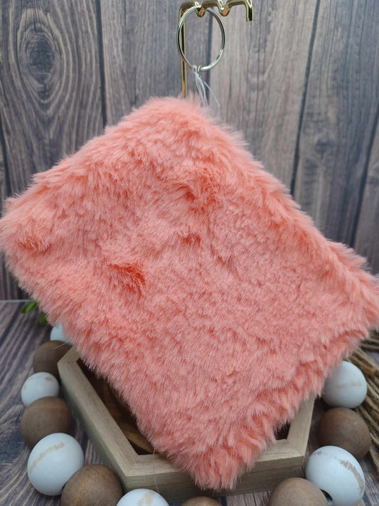 Coral Fuzzy Zipper Bag