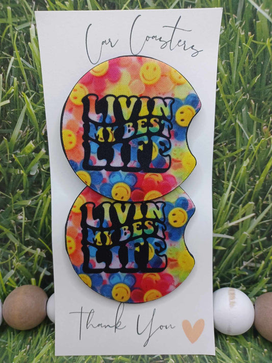 Livin' My Best Life Car Coaster Set
