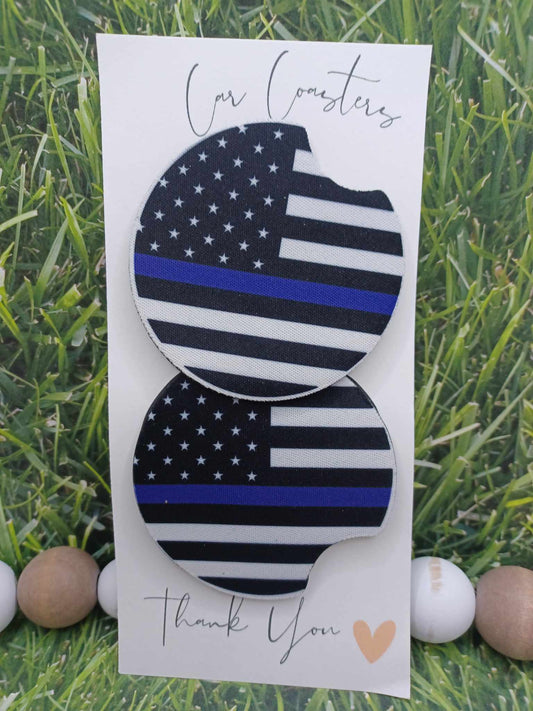 Thin Blue Line Car Coaster Set