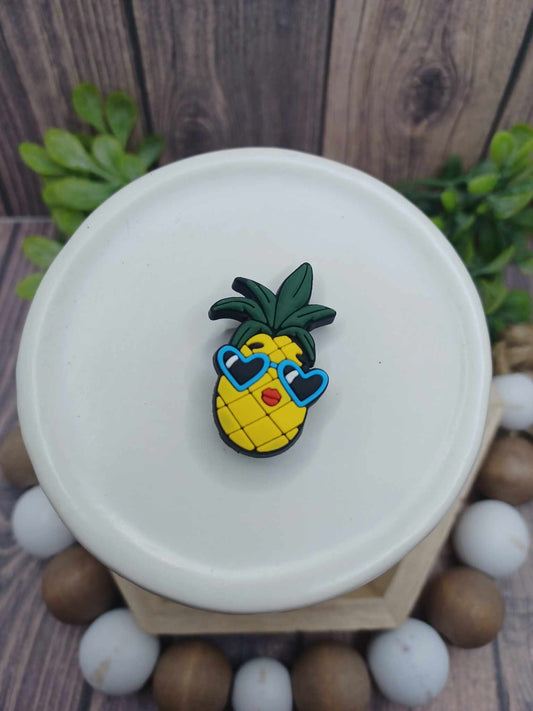 Pineapple w/ Blue Heart Sunglasses Shoe Charm Accessory