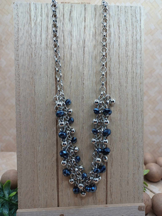 Silver & Blue Iridescent Beaded Necklace