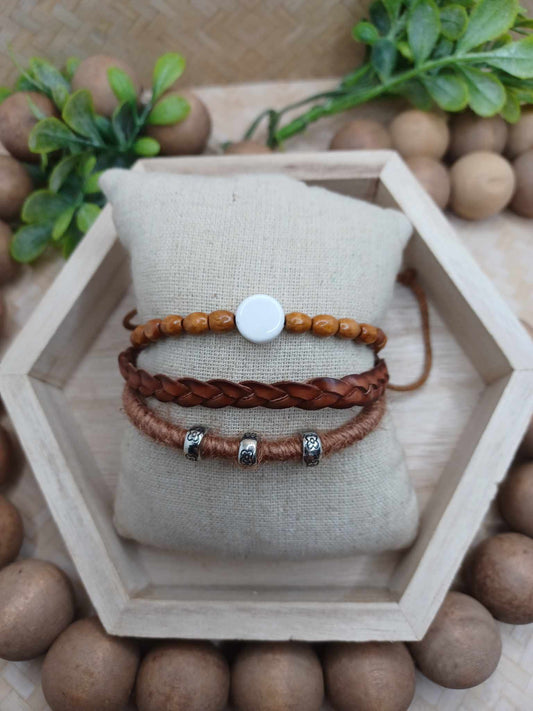 Twine, Leather, & Beaded Layered Bracelet