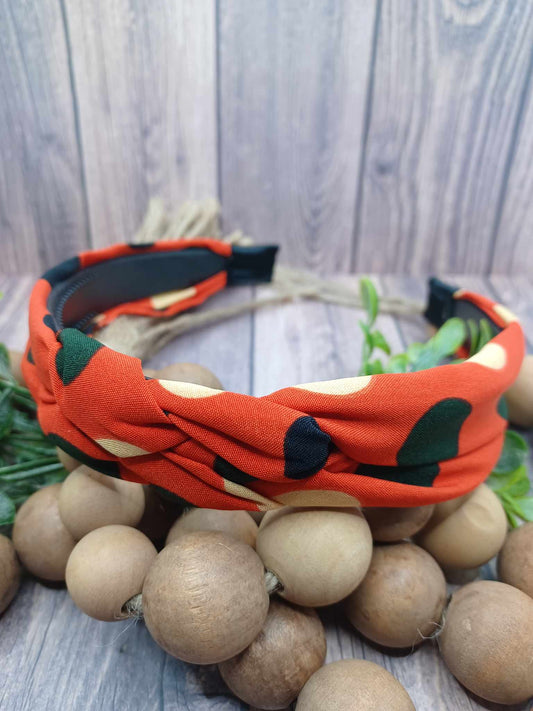 Orange Braided Headband w/ Multicolored Polka Dots