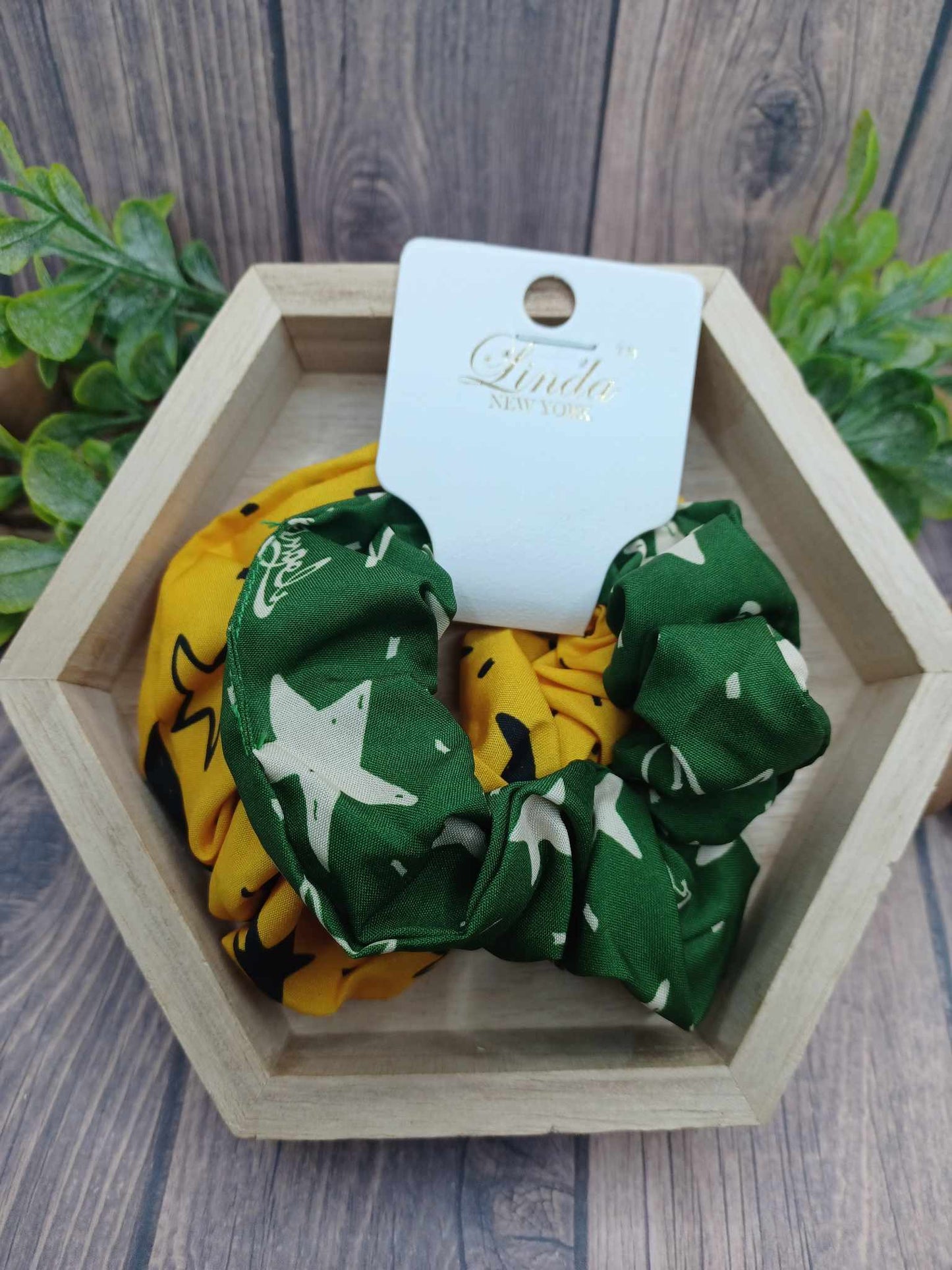 Star Scrunchie Set - Green & Yellow