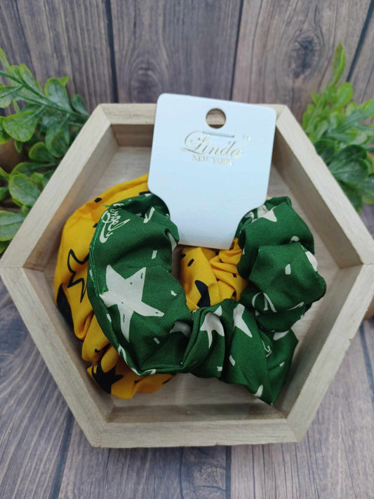Star Scrunchie Set - Green & Yellow