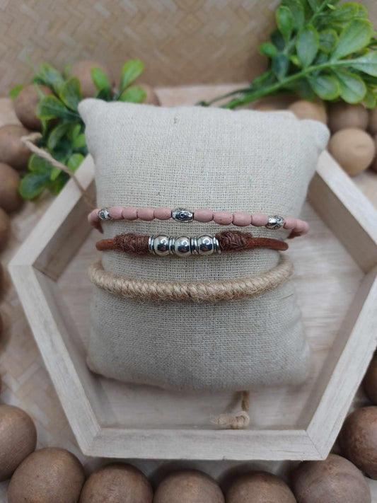 Pink, Black, & Brown Beaded & Twin Style Bracelet