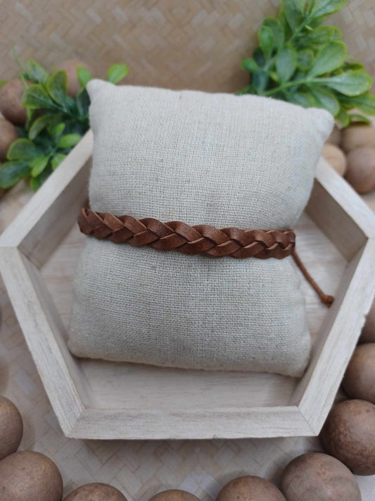 Brown Leather Braided Style Bracelet