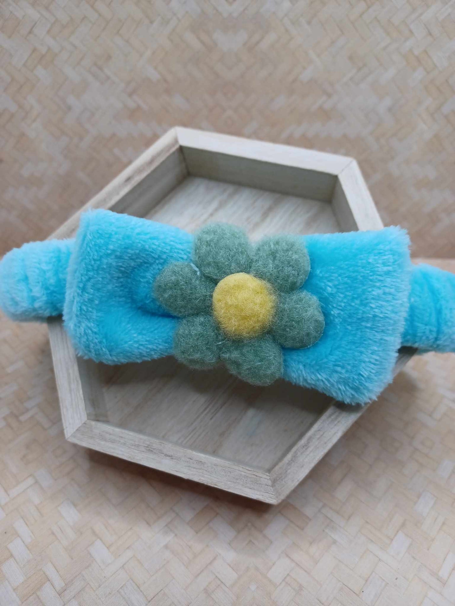 Light Blue Flower Plush Spa Headband