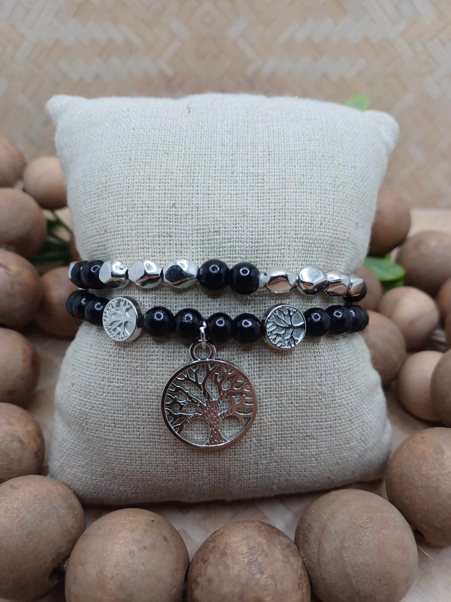 Black & Silver Tree of Life Bracelet Set
