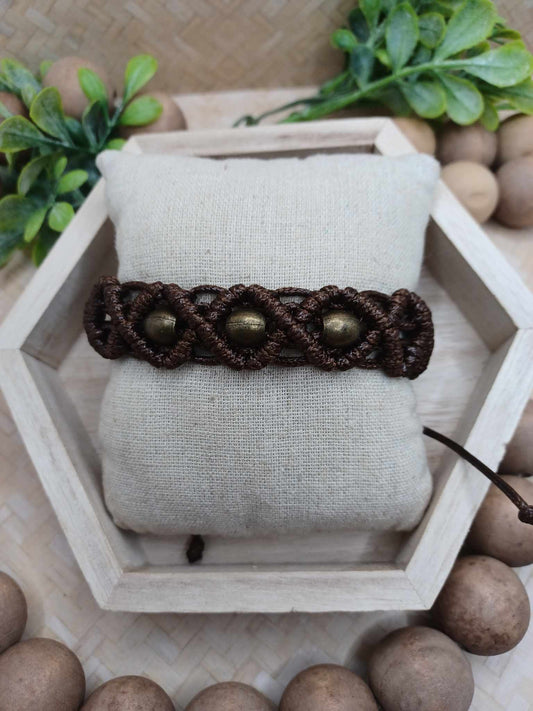 Brown Twin Style Bracelet w/ Brass Beading