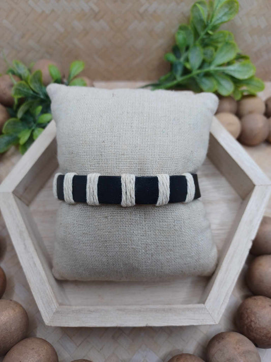 Brown Leather Style Bracelet w/ White Wrapped Twin