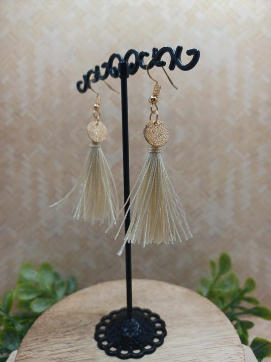 Champagne Tassel Earrings w/ Gold Textured Disc Detail