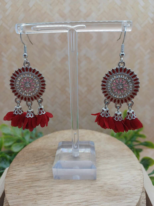 Red Flower Tassel Earrings