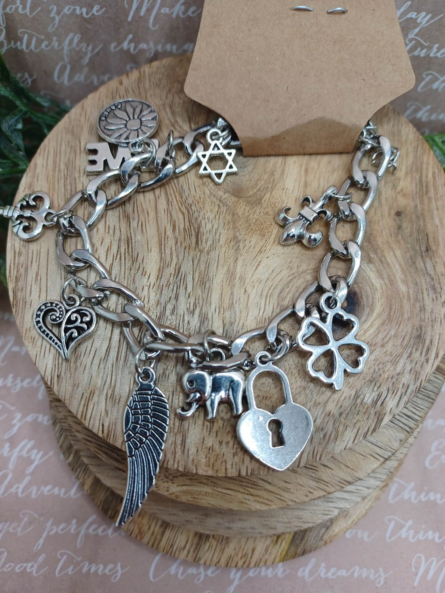 Silver Love Charm Bracelet/Anklet w/ Locket & Wing Charms