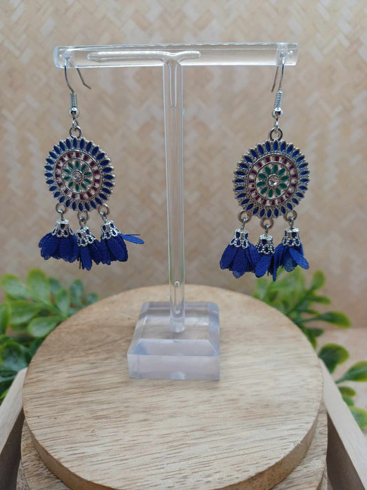 Blue Flower Tassel Earrings