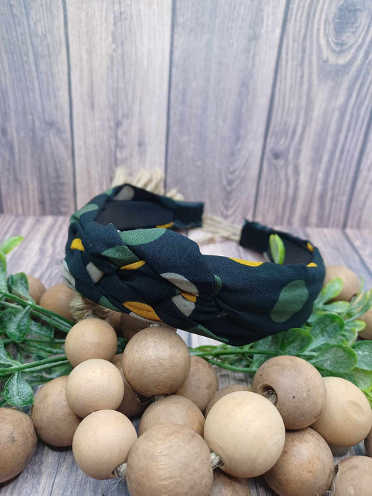 Black Braided Headband w/ Multicolored Polka Dots