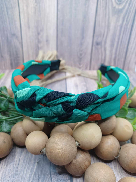 Teal Braided Headband w/ Multicolored Polka Dots
