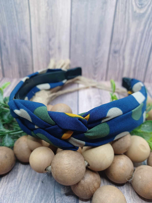 Navy Braided Headband w/ Multicolored Polka Dots