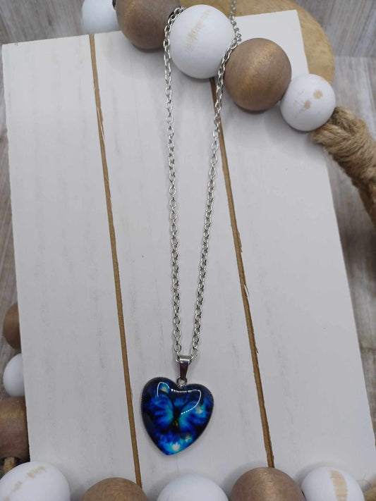 Blue Heart Butterfly Necklace