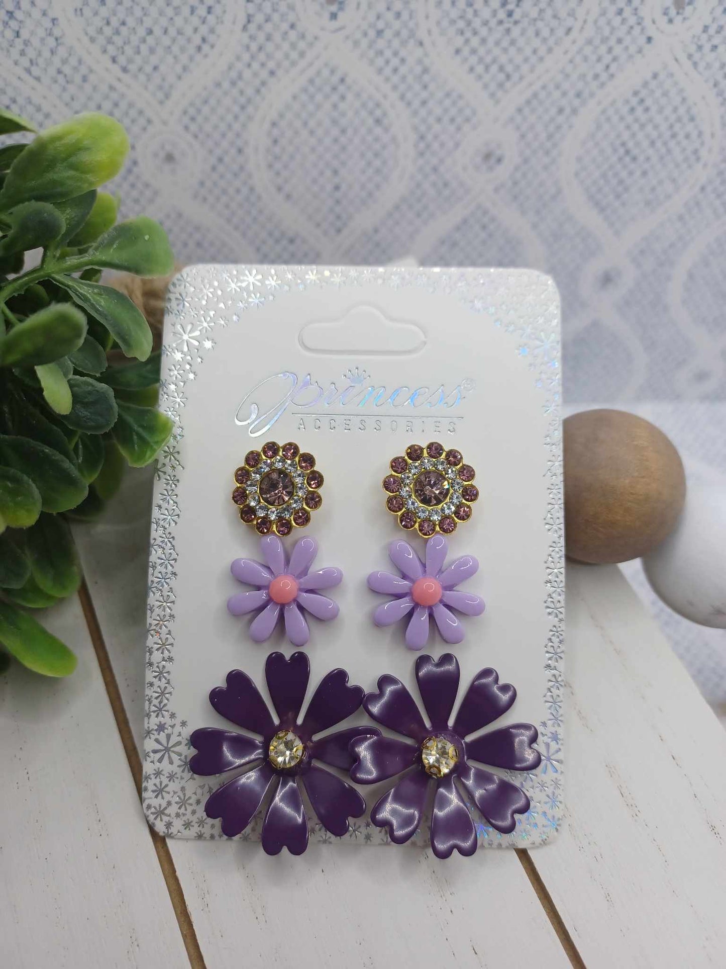 Purple Flower Set of Earrings