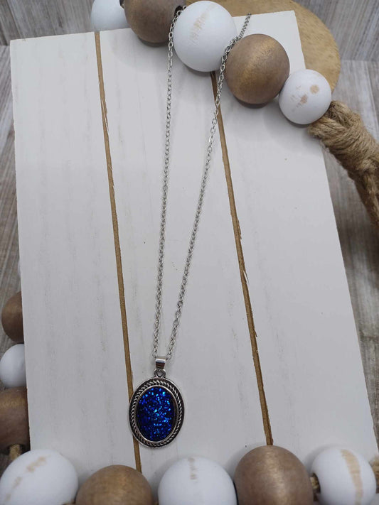 Blue Oval Druzy Necklace
