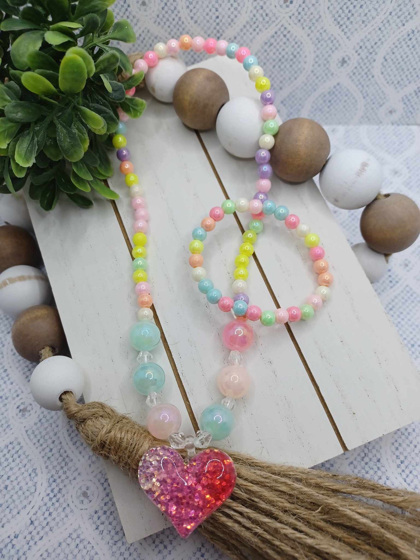 Pastel Multicolored Beaded Necklace & Bracelet Set