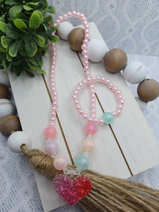 Light Pink Beaded Necklace & Bracelet Set