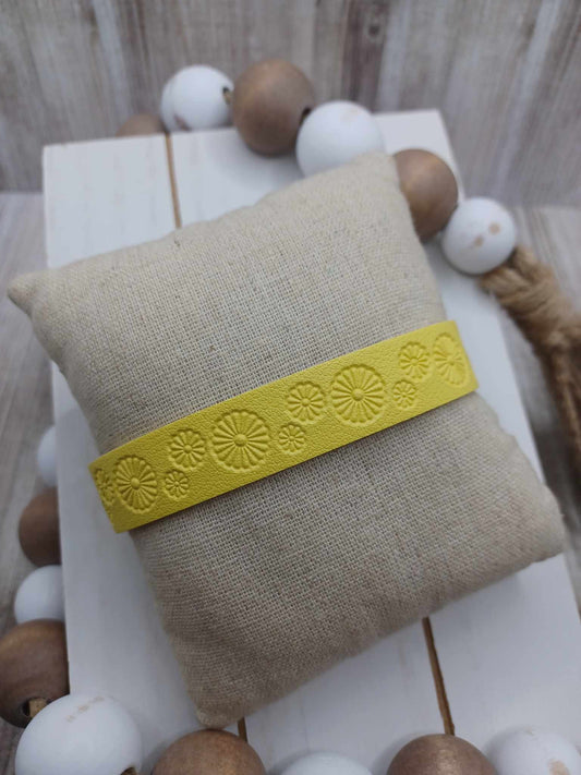 Yellow Leather Style Bracelet w/ Flower Embossing