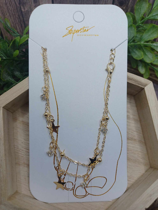 Gold Double Layered Star & Rhinestone Anklet