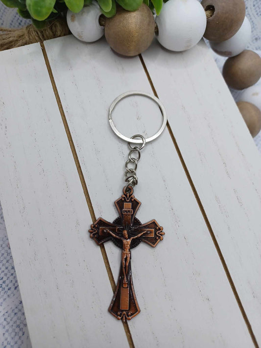 Copper Jesus on a Cross Keychain