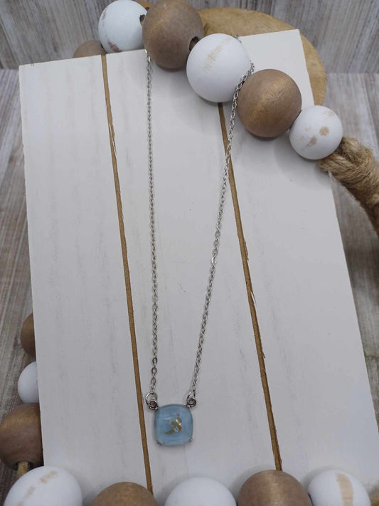 Light Blue w/ Gold Flecks Pendant on a Silver Chain