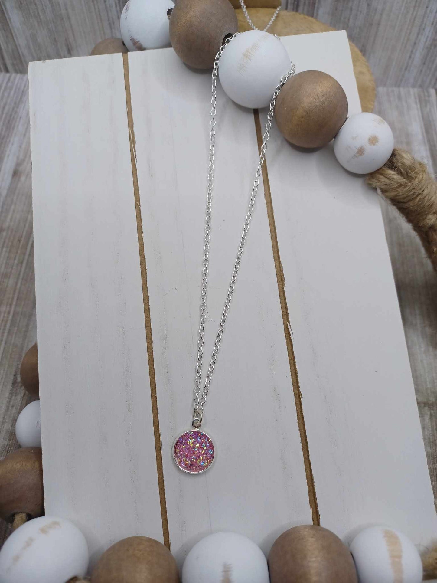 Pink Druzy Pendant Necklace