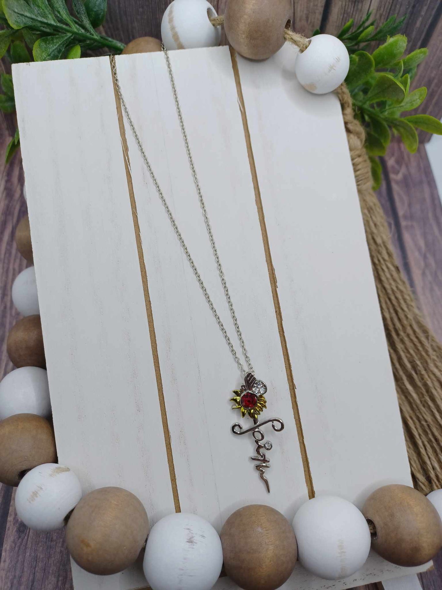 Silver Faith Necklace w/ Sunflower Rhinetone