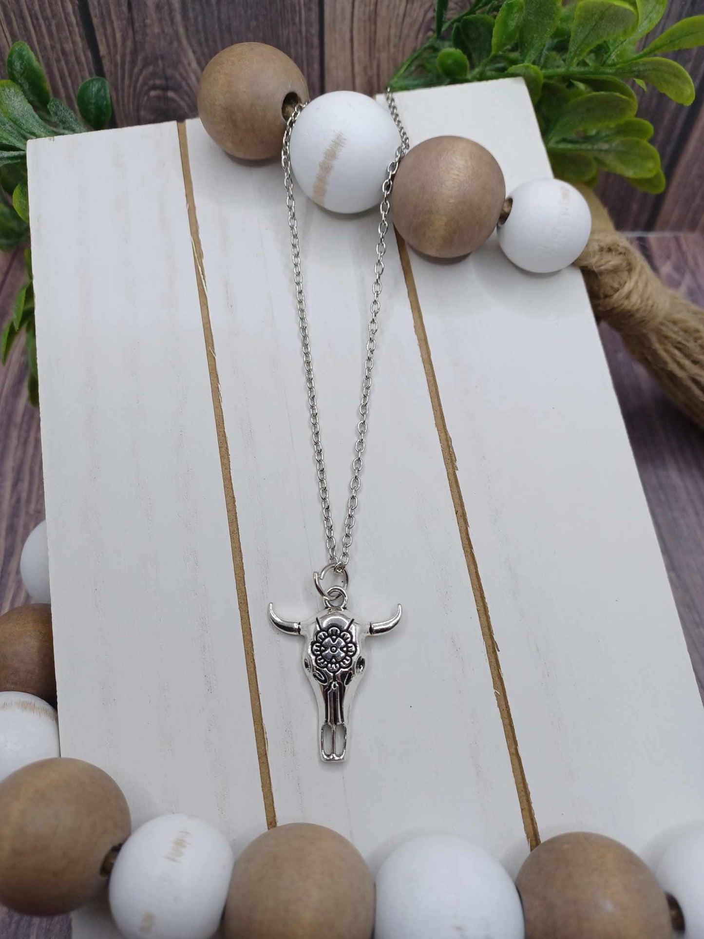 Silver Bull Skull Necklace
