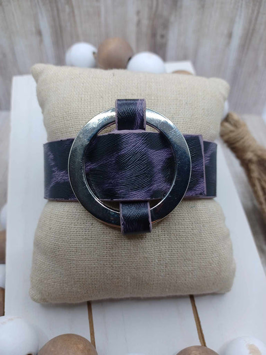 Purple Leopard Leather Style Bracelet w/ Buckle