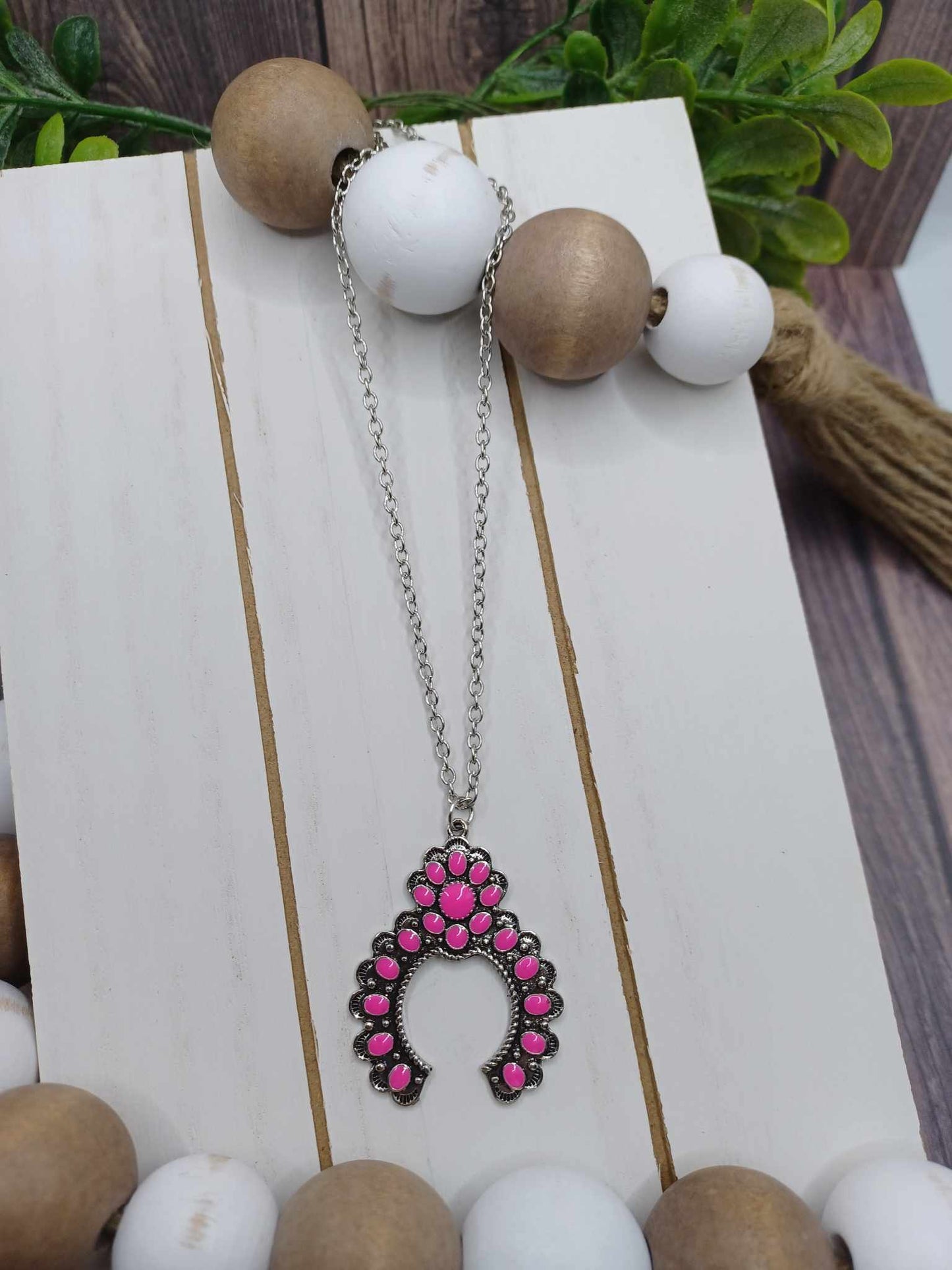 Silver Necklace w/ Pink Crackle Necklace