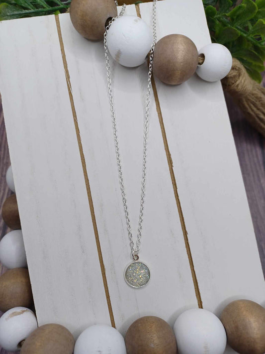 White Iridescent Druzy Style Necklace